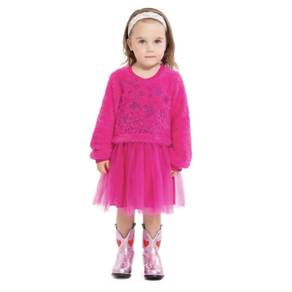 Strawberry Shortcake Toddler Girls Eyelash Knit Tutu Dress with Long Sleeves 4T
